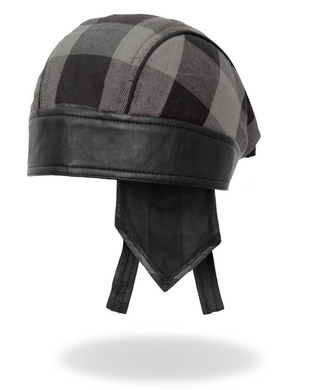 Grey Check Flannel with Leather Trim Pre-Tied BREND_3  - Bandana