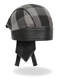 Grey Check Flannel with Leather Trim Pre-Tied BREND_3  - Bandana