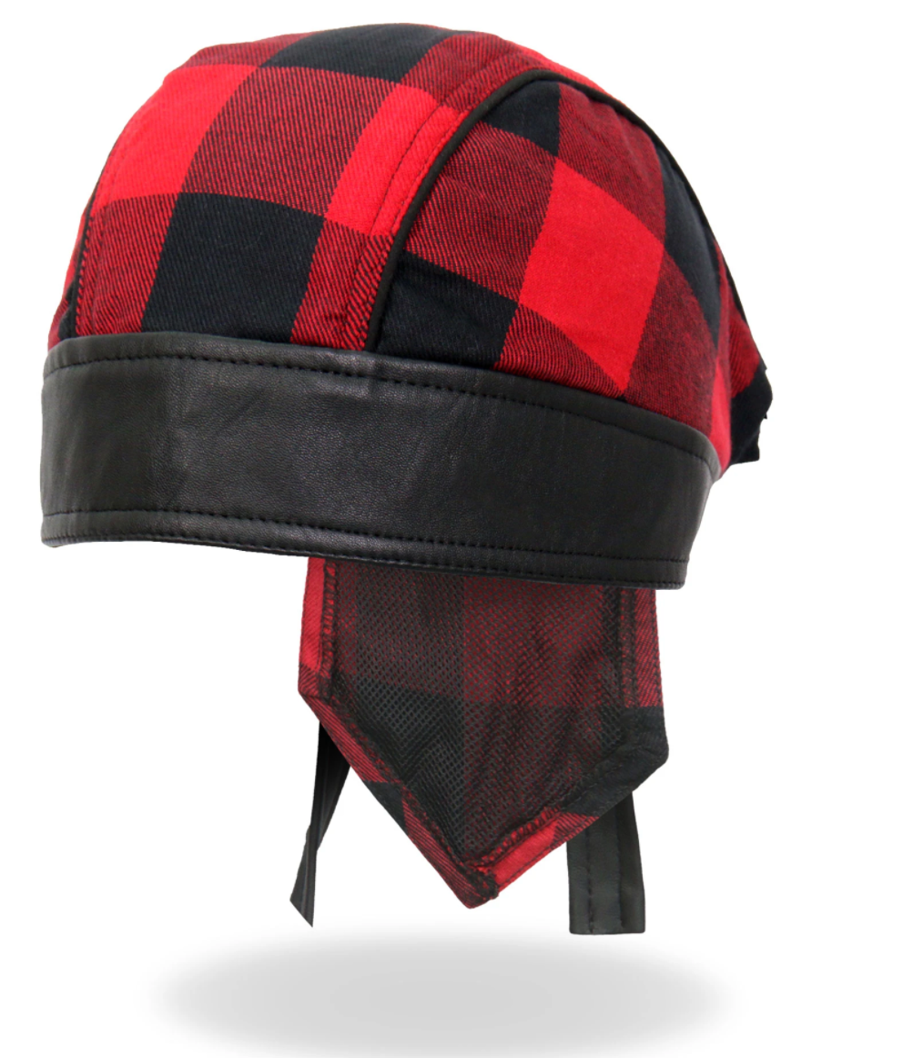 RED Check Flannel with Leather Trim Pre-Tied BREND_3  - Bandana