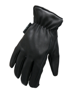 Black Leather Cruiser Gloves with Grey Check Flannel Lining