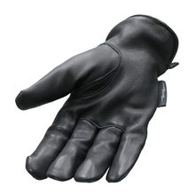Black Leather Cruiser Gloves with Grey Check Flannel Lining
