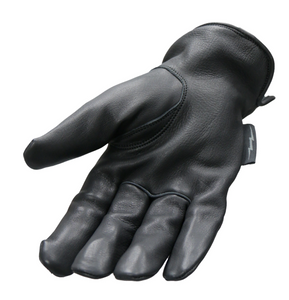 Black Leather Cruiser Gloves with Grey Check Flannel Lining