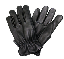 Black Leather Cruiser Gloves with Grey Check Flannel Lining