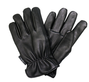 Black Leather Cruiser Gloves with Grey Check Flannel Lining