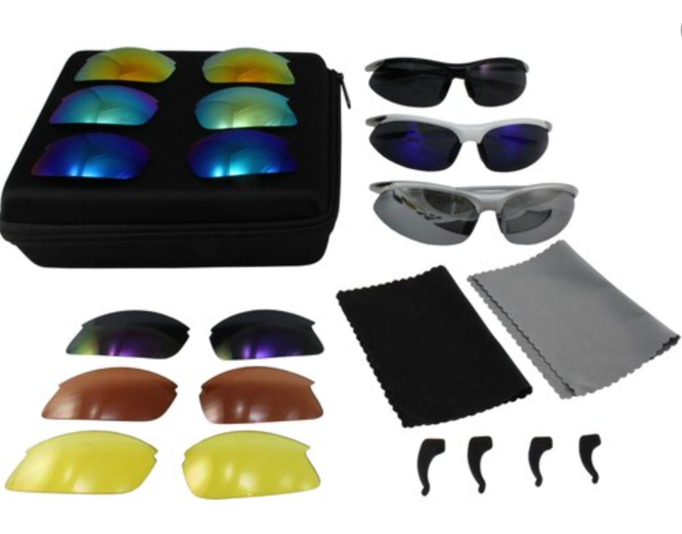 Glasses Sunglasses Riding Kit - 3 Frames - 9 lenses -Travel Case