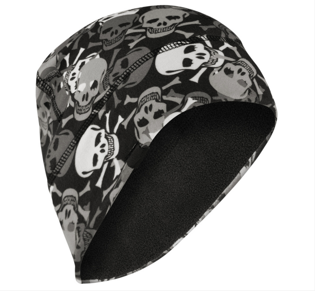All Over Black & White Skull Fleece Lined Beanie