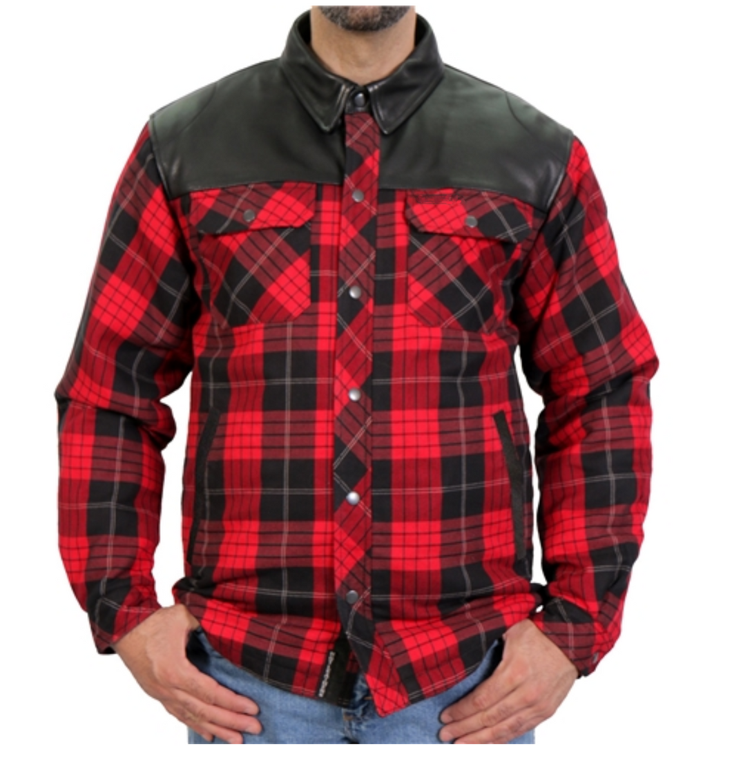 BREND_6 Hot Leathers Kevlar Reinforced Leather And Red Check Flannel Jacket / Shirt