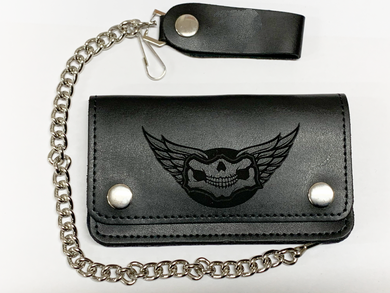  Bi Fold Leather Wallet 5 interior pockets Heavy Duty Chain