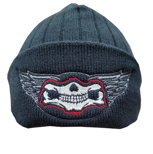 Wing Logo Black Rib Knitted Beanie