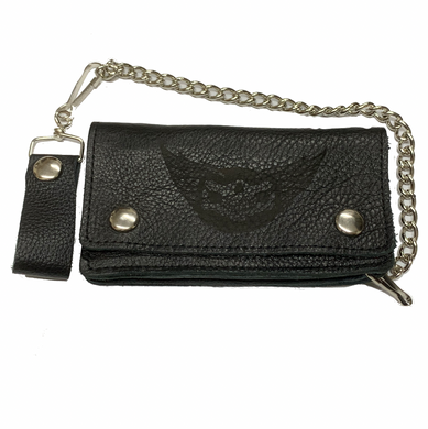  Bi Fold Soft Engrained Leather Wallet 5 interior pockets Heavy Duty Chain