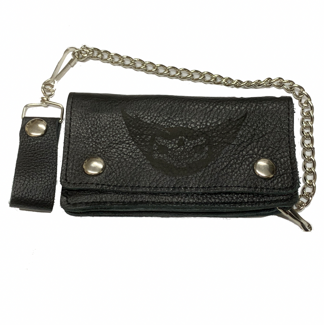  Bi Fold Soft Engrained Leather Wallet 5 interior pockets Heavy Duty Chain