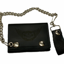  Tri Fold Soft Leather Wallet with 4 interior pockets, chain & leather belt loop