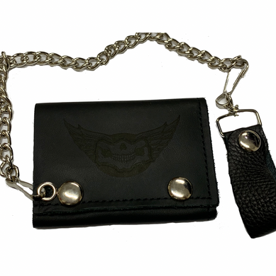  Tri Fold Soft Leather Wallet with 4 interior pockets, chain & leather belt loop