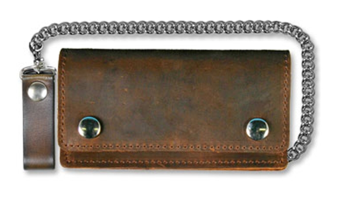 Distressed Look Brown Leather Bi Fold Wallet Chain & Clip