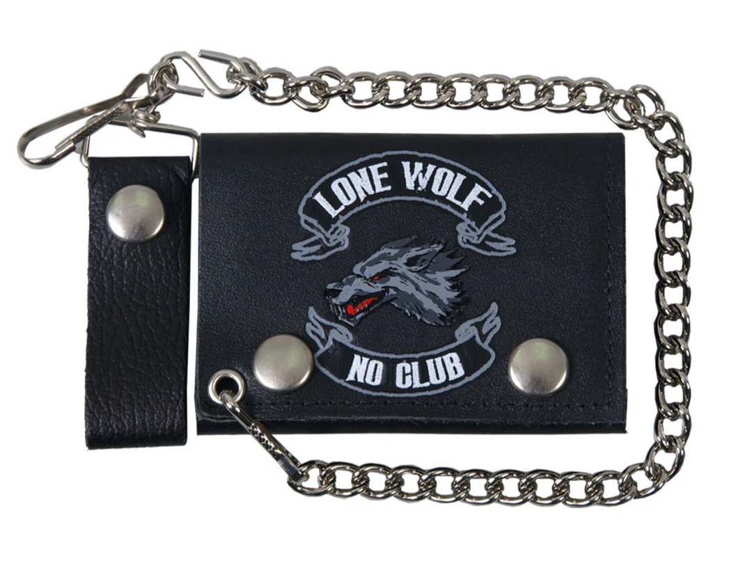 Lone Wolf Leather Wallet with Security Chain