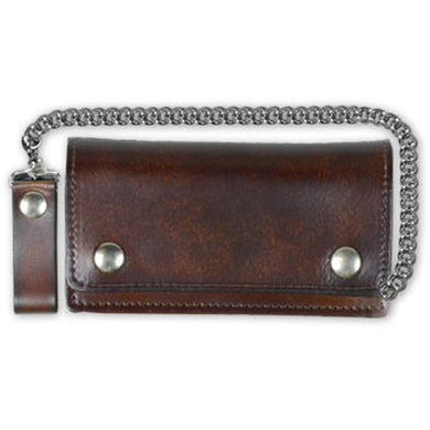Antiqued Brown Leather Bi Fold Wallet Chain & Clip, Lifestyle Accessories