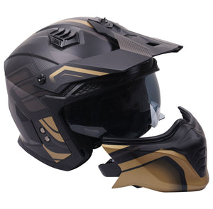 Multi Function Motorcycle Full & Open Face Helmet -Orbit Black & Gold