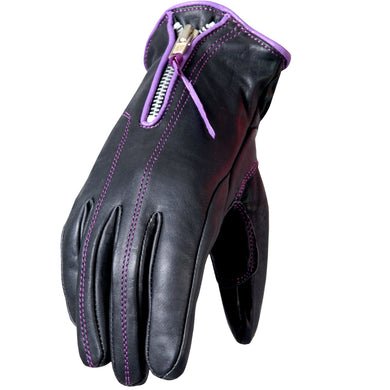Ladies Purple trim leather Riding Gloves, Clothing Accessories
